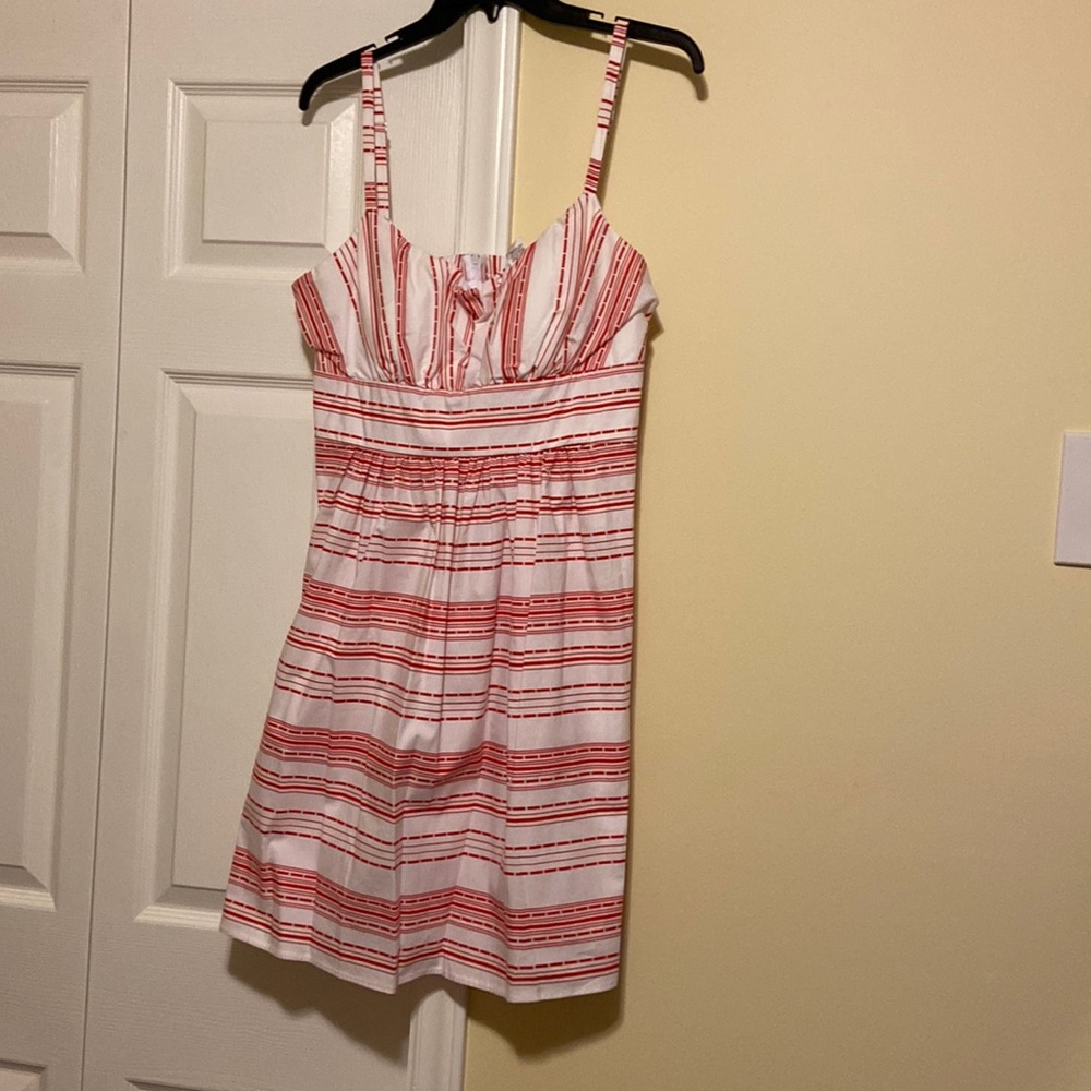 White with red stripes sun dress.